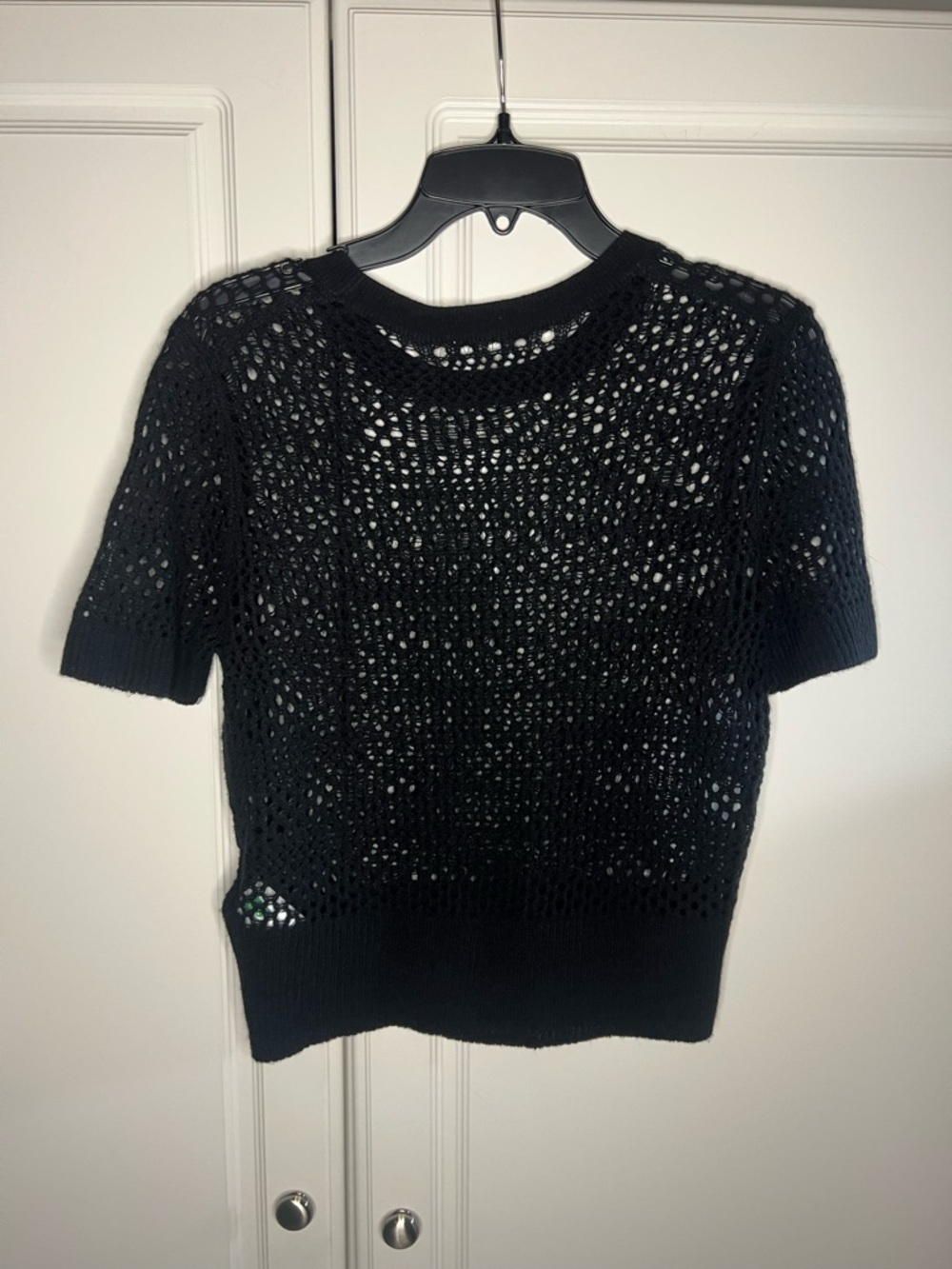 NWT J.Crew 100% Cashmere Pointelle Knit Top Black Short Sleeve - Picture 13 of 14